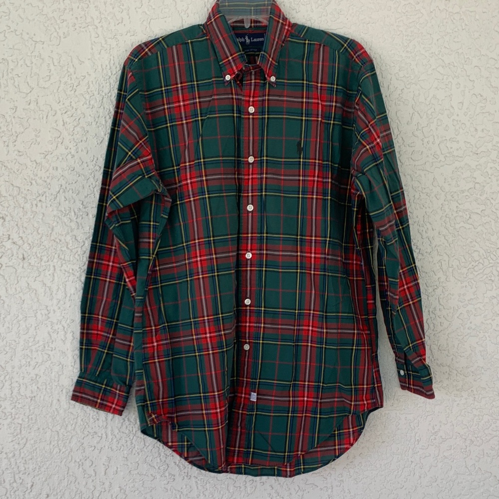 Ralph Lauren Green and Red Plaid Button-Down Shirt size 15 1/2